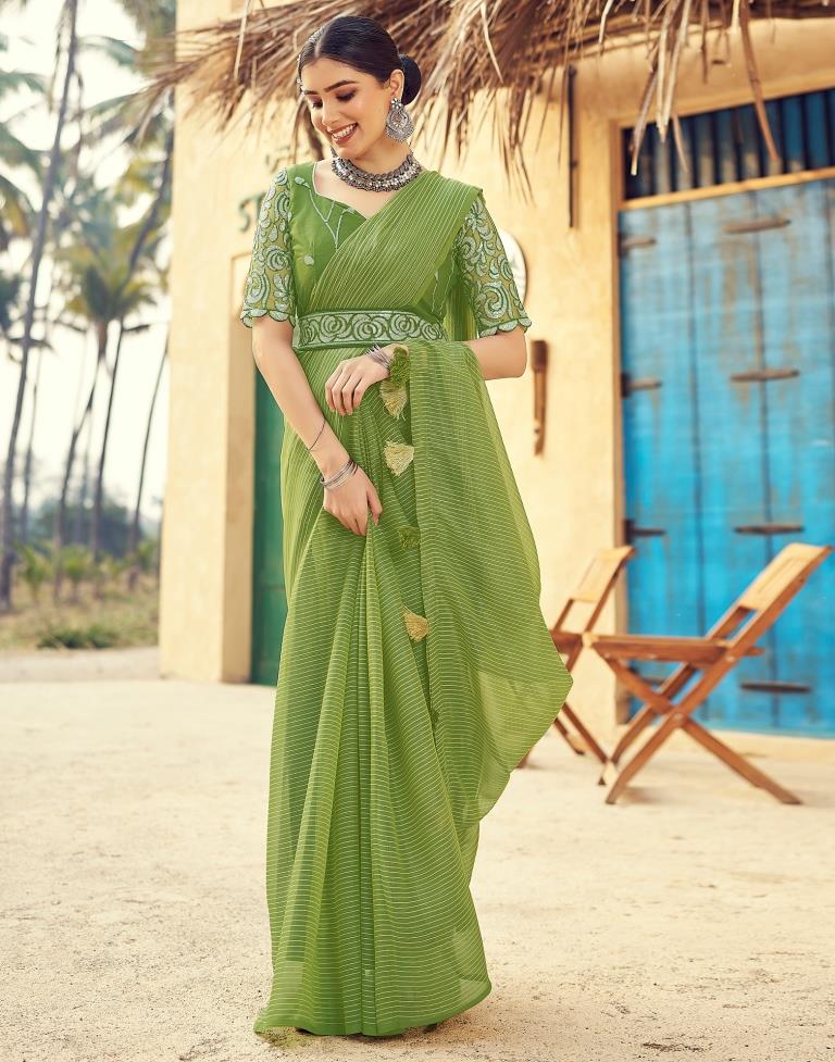 Green Chiffon Plain Saree