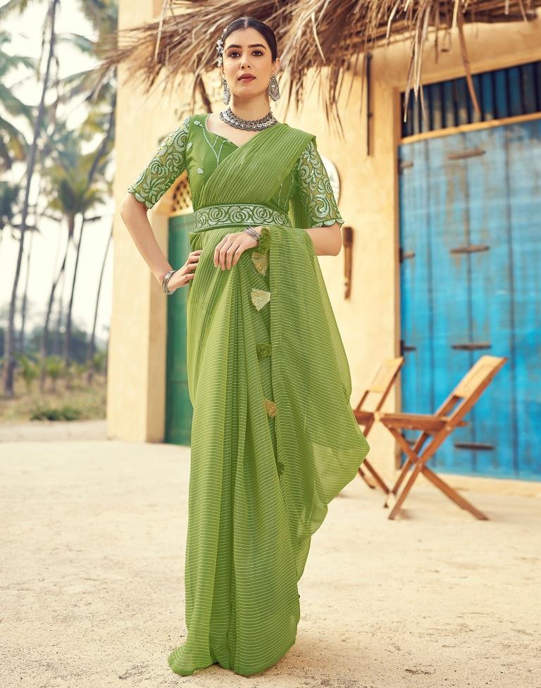 Green Chiffon Plain Saree