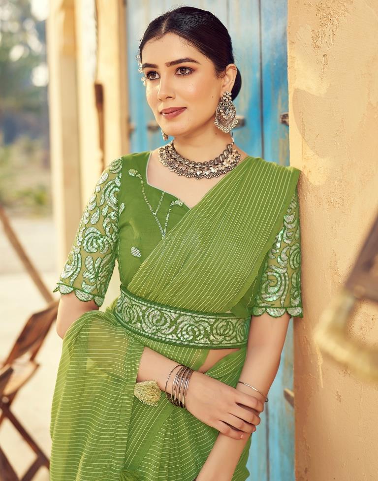 Green Chiffon Plain Saree