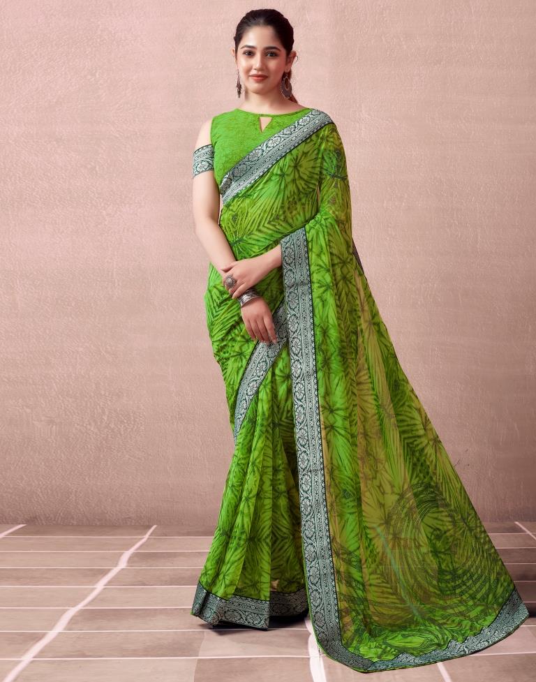 Green Georgette Printed  Saree