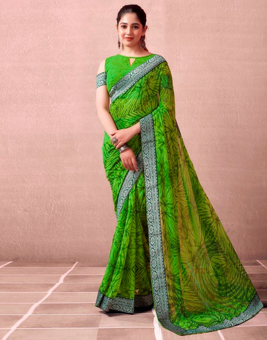 Green Georgette Printed  Saree