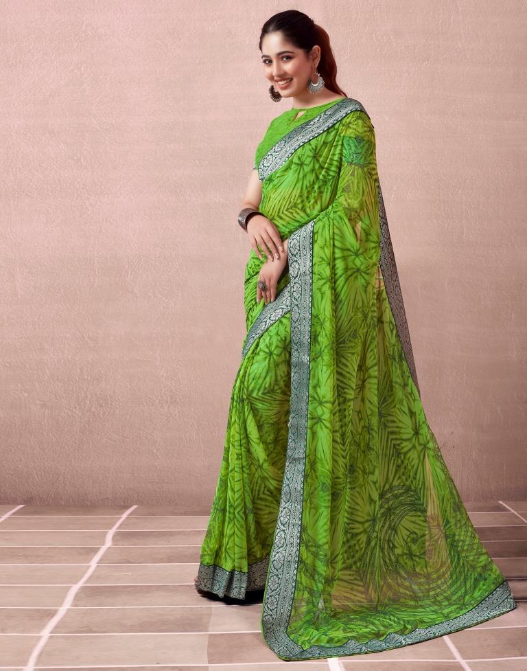 Green Georgette Printed  Saree