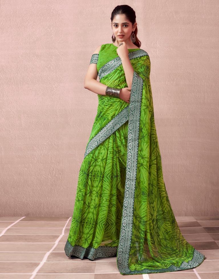 Green Georgette Printed  Saree