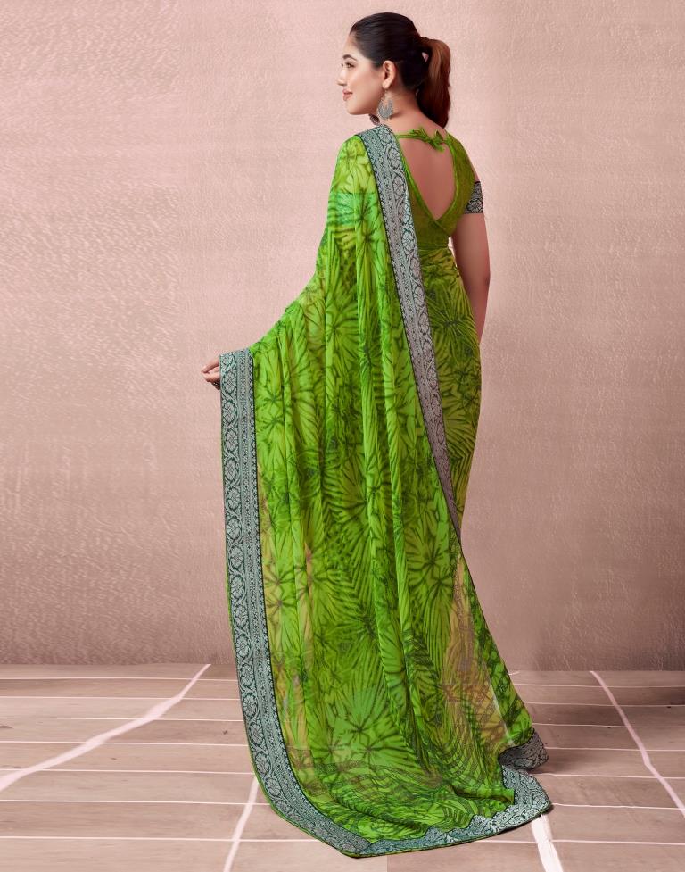 Green Georgette Printed  Saree