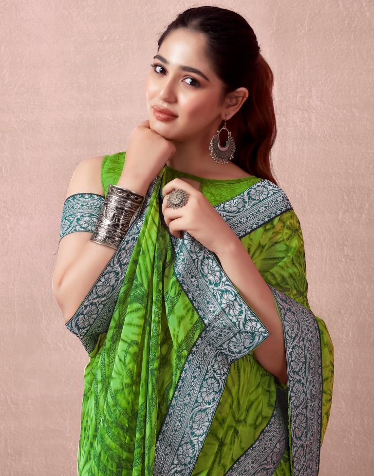 Green Georgette Printed  Saree