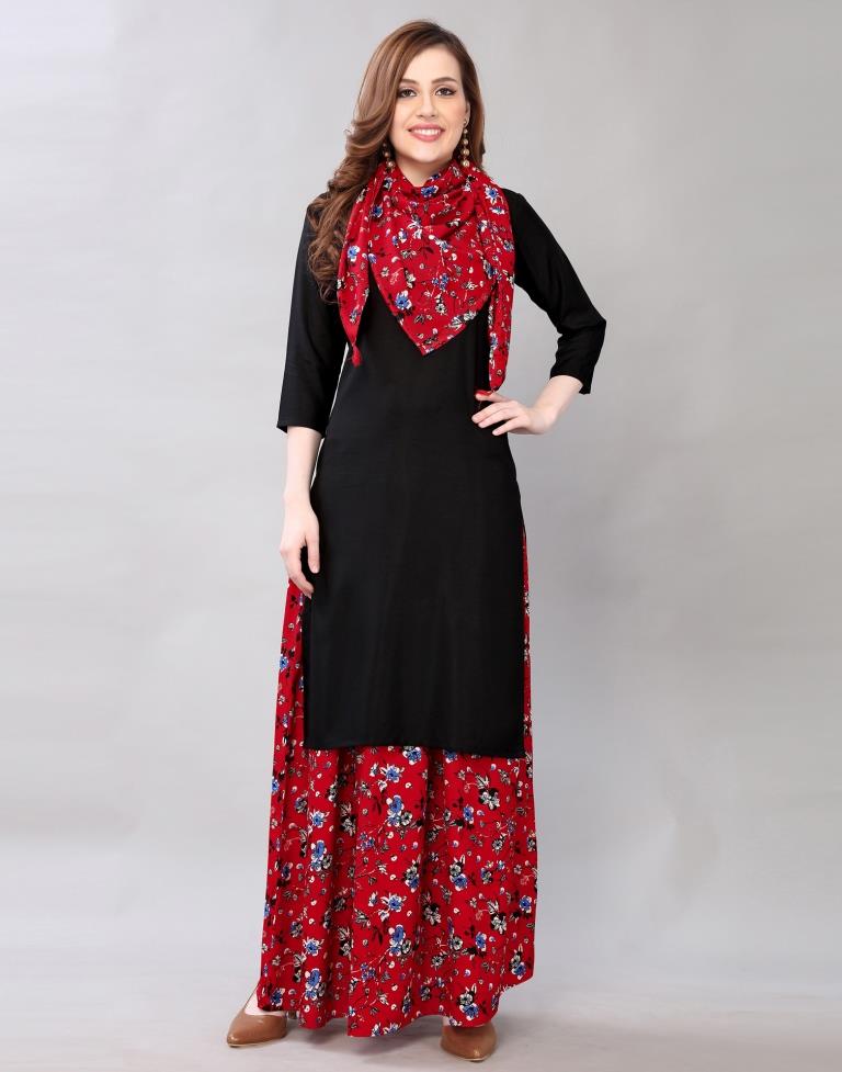 Black Coloured Polyester Plain Kurti With Palazzo