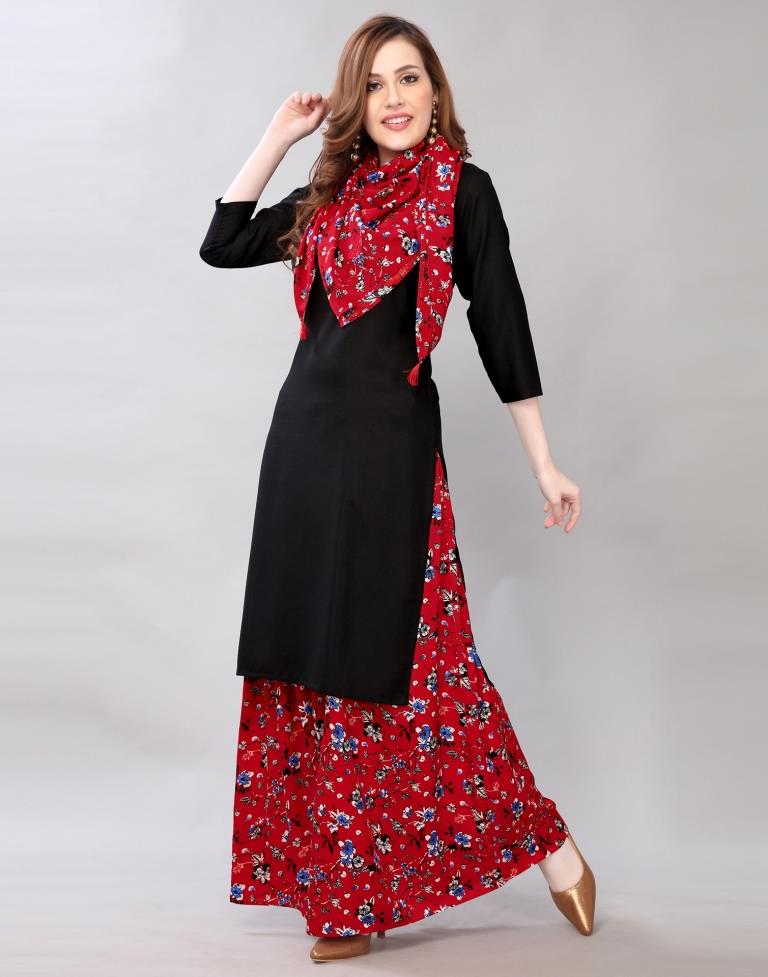 Black Coloured Polyester Plain Kurti With Palazzo