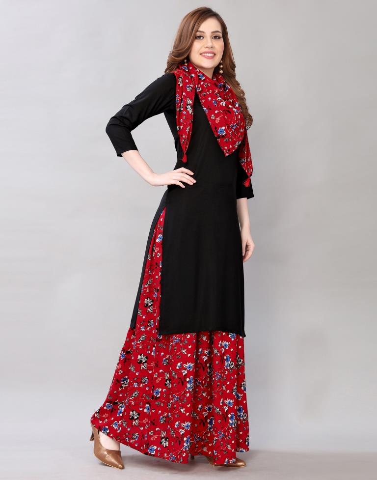 Black Coloured Polyester Plain Kurti With Palazzo