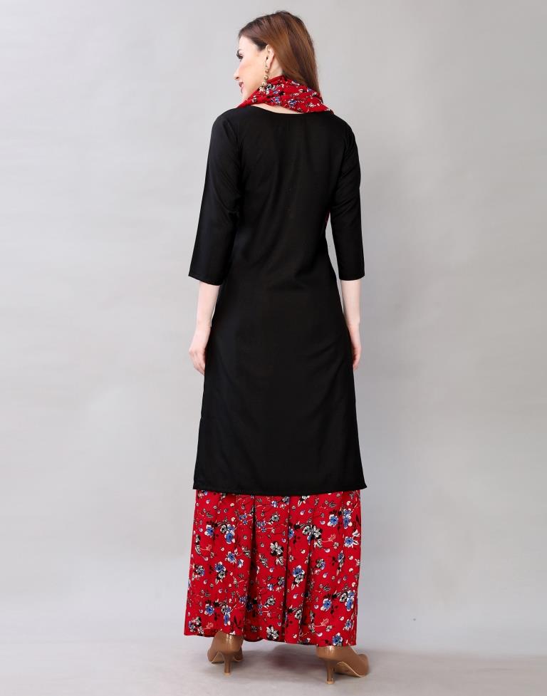 Black Coloured Polyester Plain Kurti With Palazzo