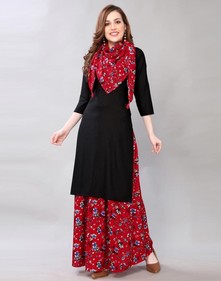 Black Coloured Polyester Plain Kurti With Palazzo