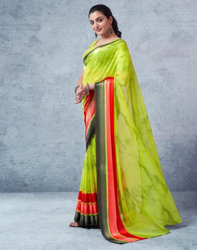 Parrot Green Georgette Printed  Saree