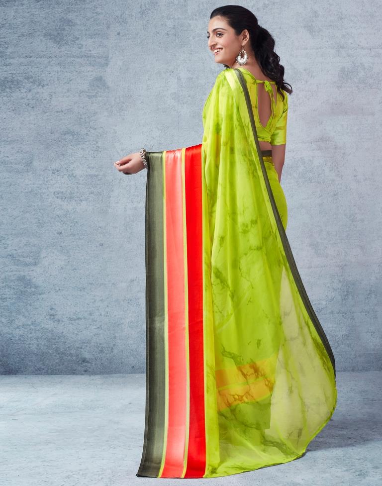 Parrot Green Georgette Printed  Saree