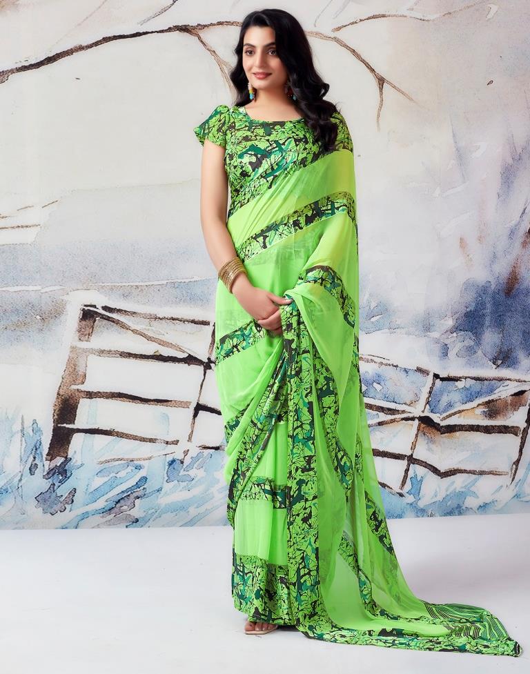 Green Georgette Printed  Saree