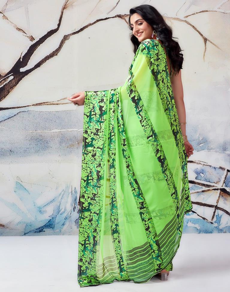 Green Georgette Printed  Saree