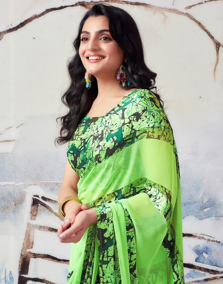 Green Georgette Printed  Saree