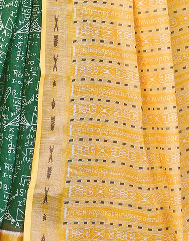 Green Linen Printed  Saree