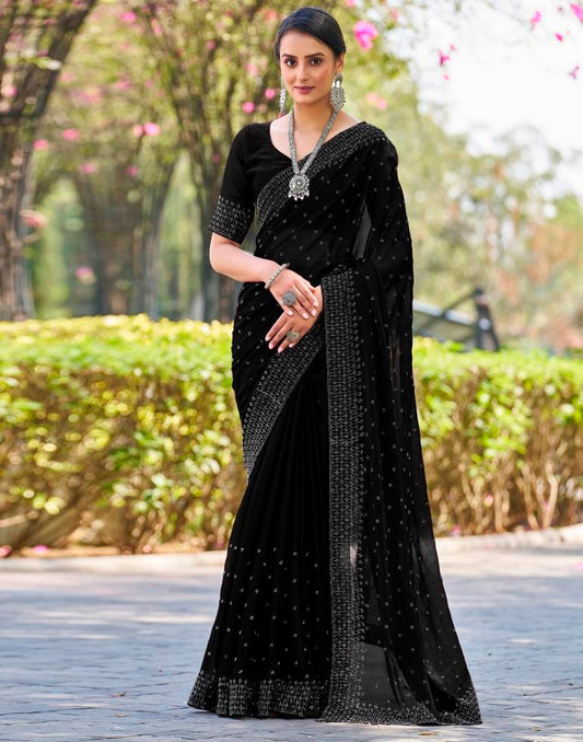 Black Georgette Plain Saree