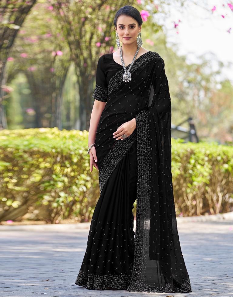 Black Georgette Plain Saree