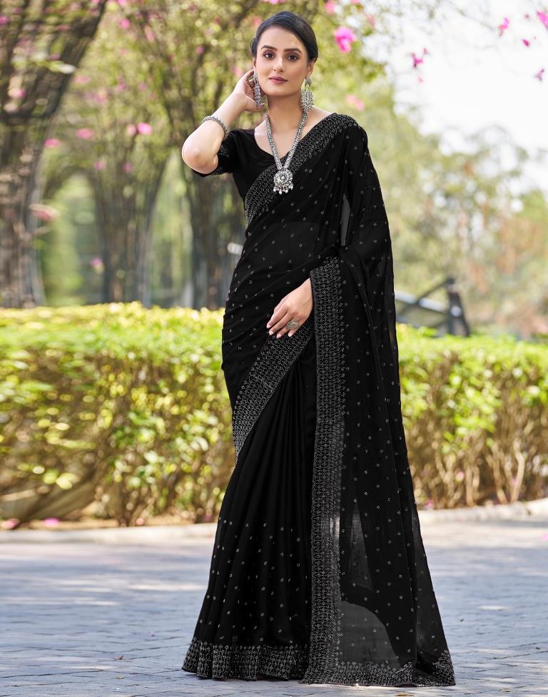 Black Georgette Plain Saree