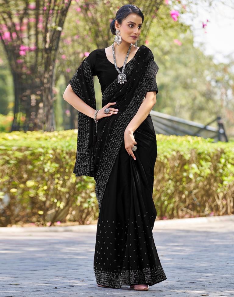 Black Georgette Plain Saree