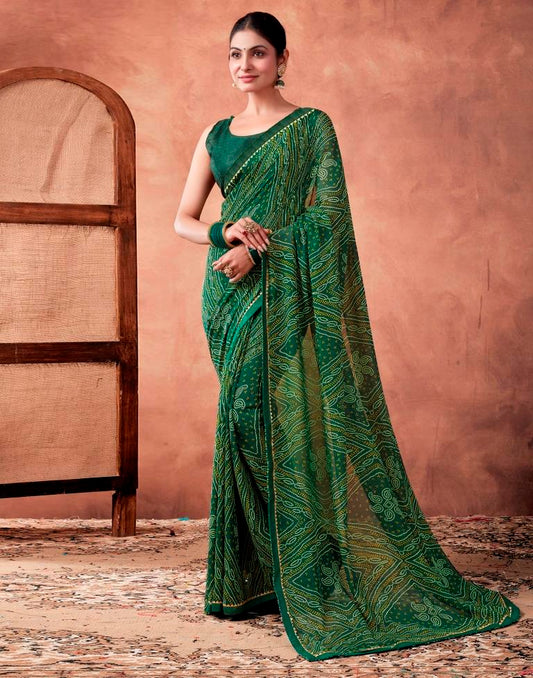 Green Georgette Printed Saree