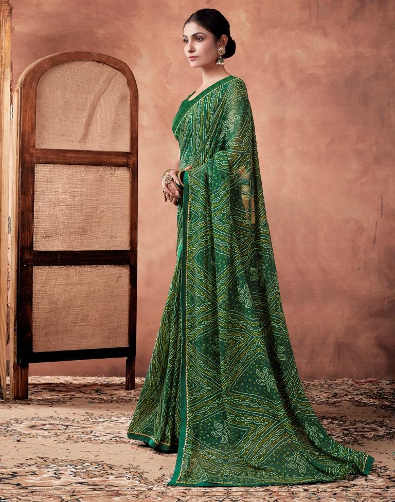 Green Georgette Printed Saree