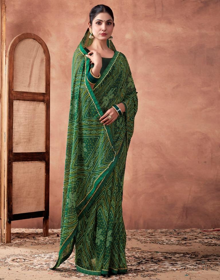 Green Georgette Printed Saree