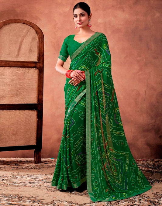 Green Georgette Printed Saree