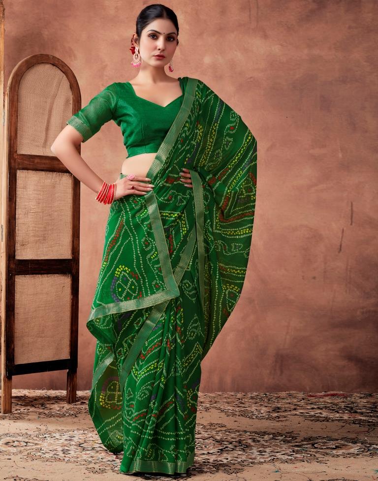 Green Georgette Printed Saree