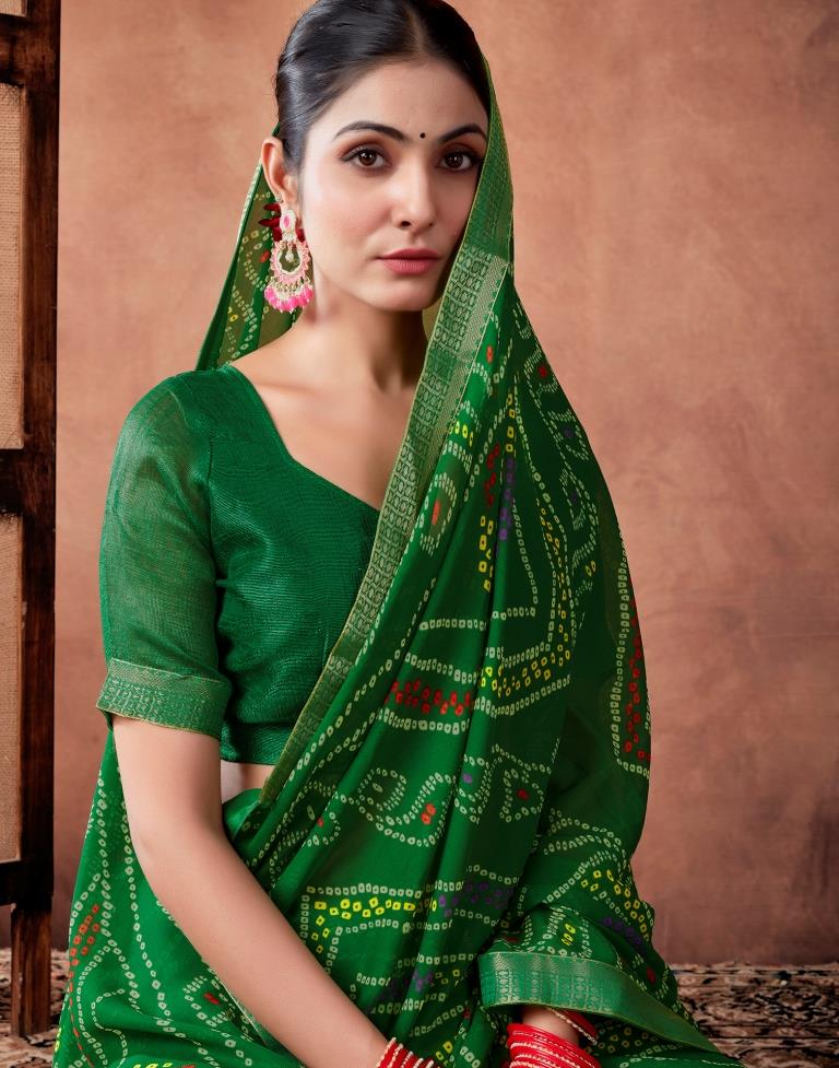 Green Georgette Printed Saree