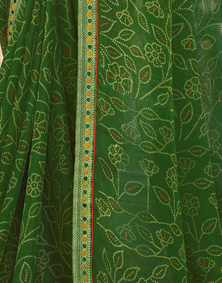 Olive Green Chiffon Bandhani Saree