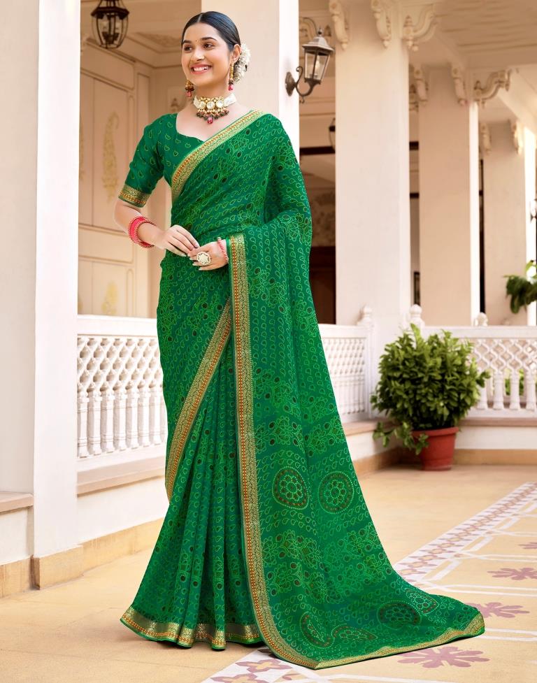 Green Chiffon Bandhani Saree