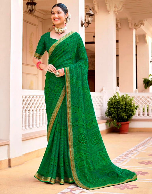 Green Chiffon Bandhani Saree