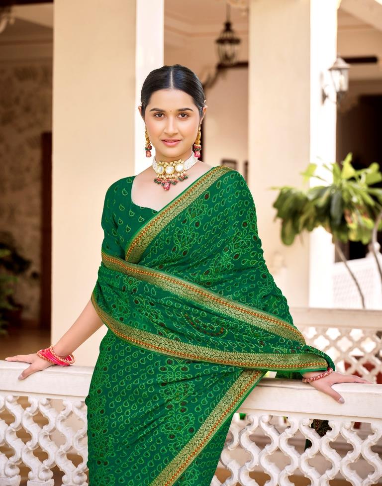 Green Chiffon Bandhani Saree