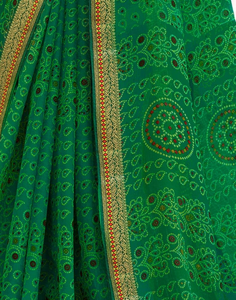 Green Chiffon Bandhani Saree