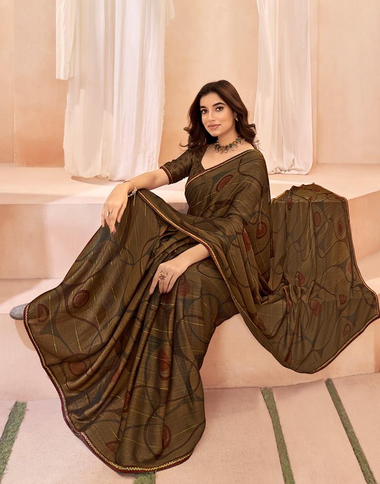 Olive Green Chiffon Printed Saree