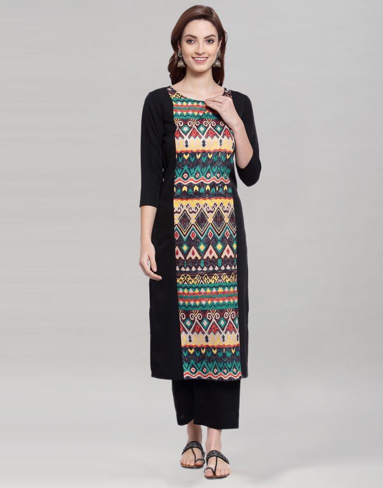 Black Panel Printed Kurti