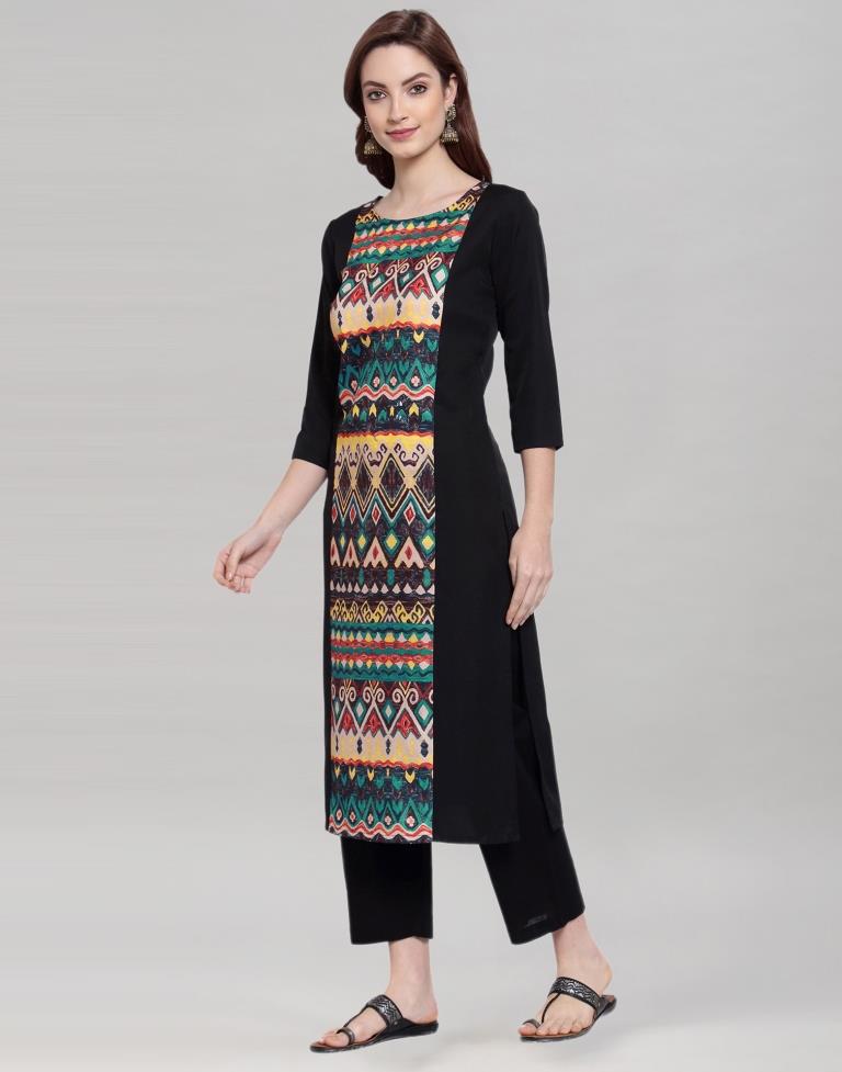 Black Panel Printed Kurti