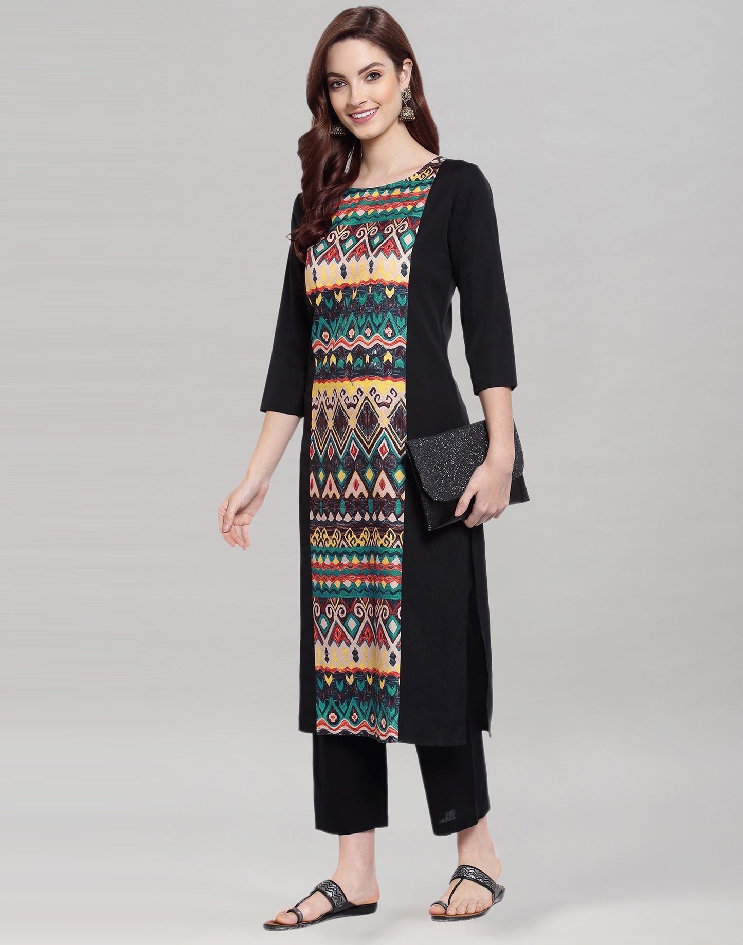 Black Panel Printed Kurti