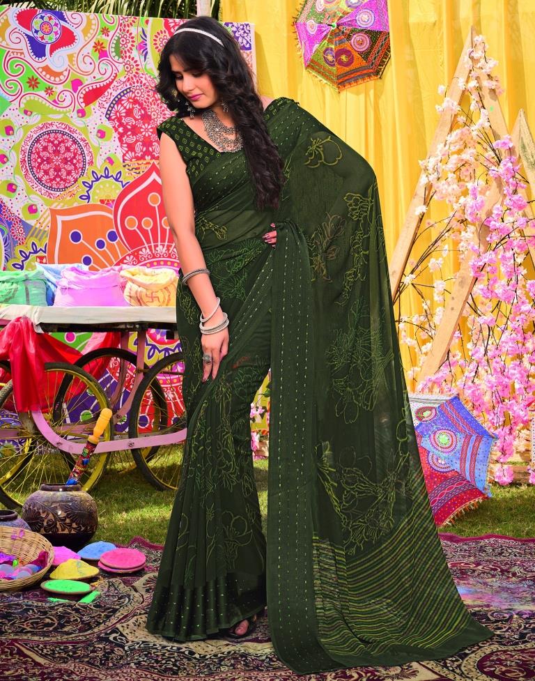 Green Georgette Printed Saree