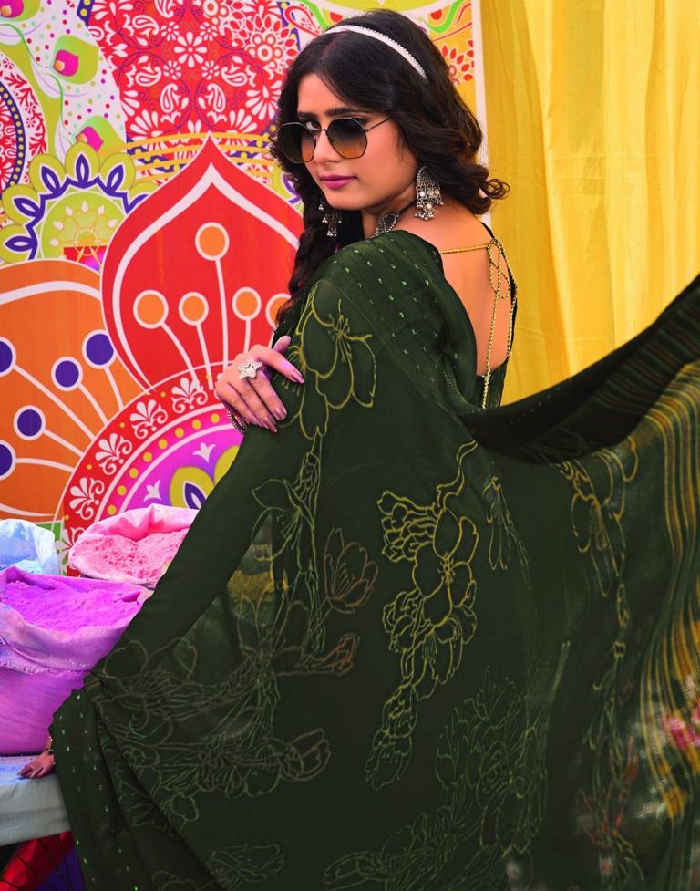 Green Georgette Printed Saree