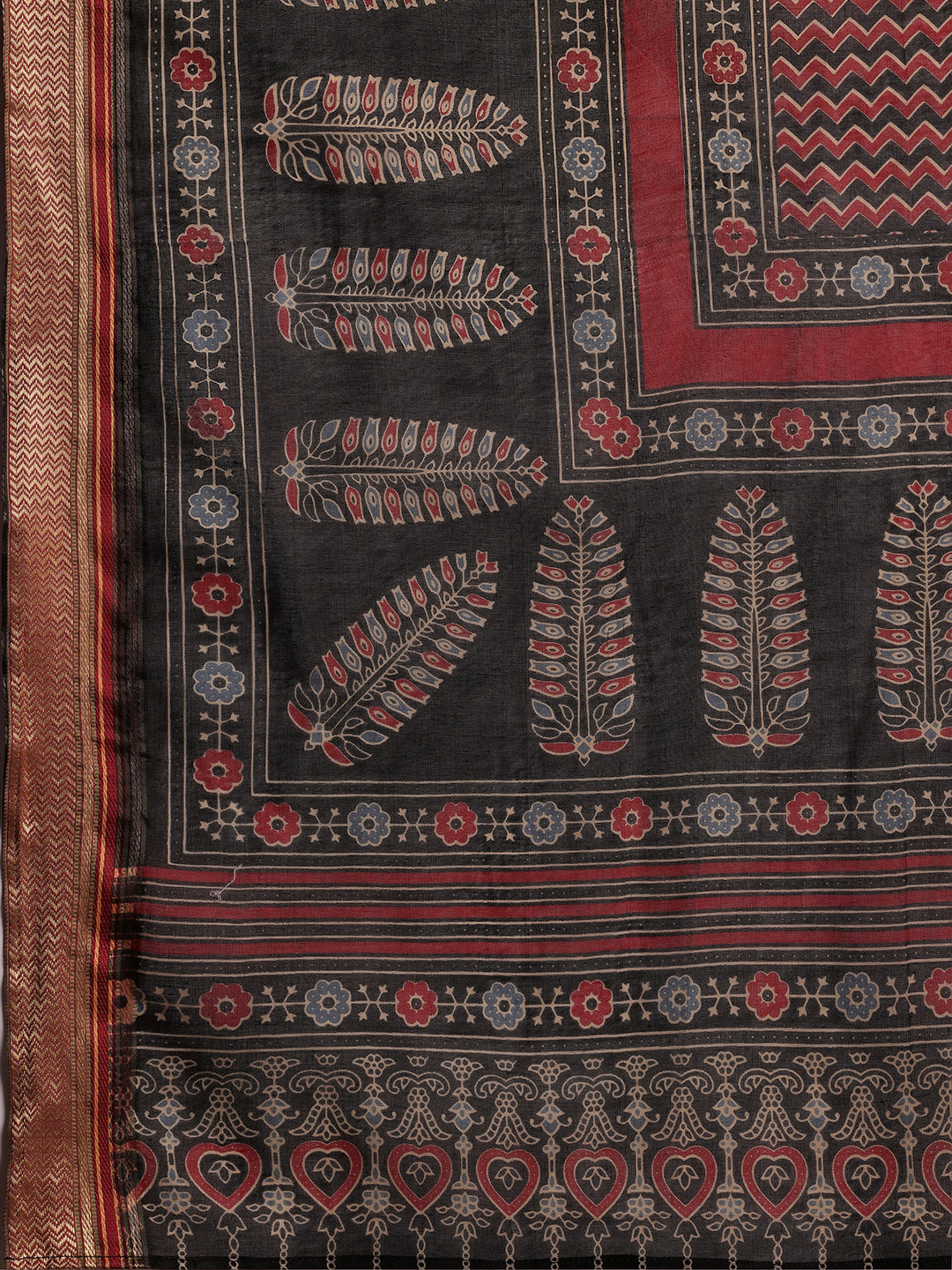 Black Printed Cotton Straight Suit With Dupatta