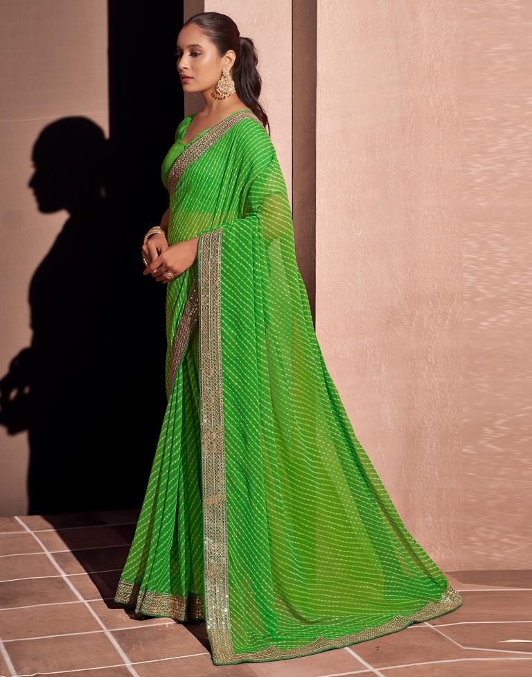 Green Georgette Embroidery Saree