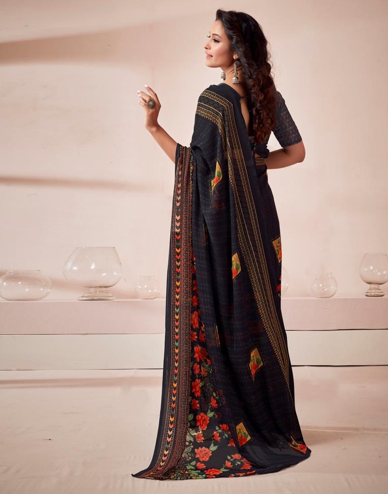 Black Georgette Printed Saree