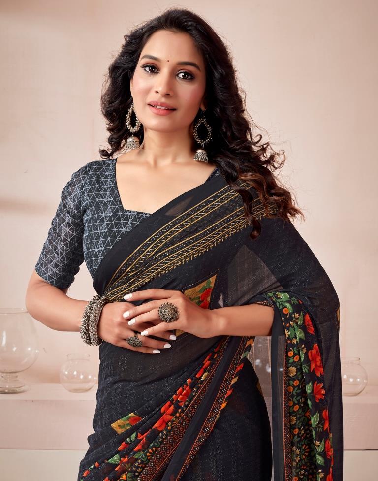 Black Georgette Printed Saree