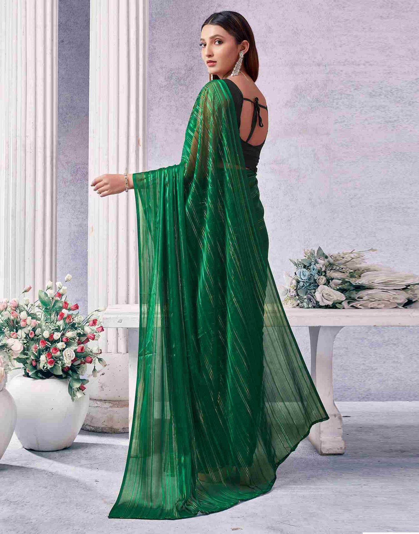 Green Georgette Plain Saree