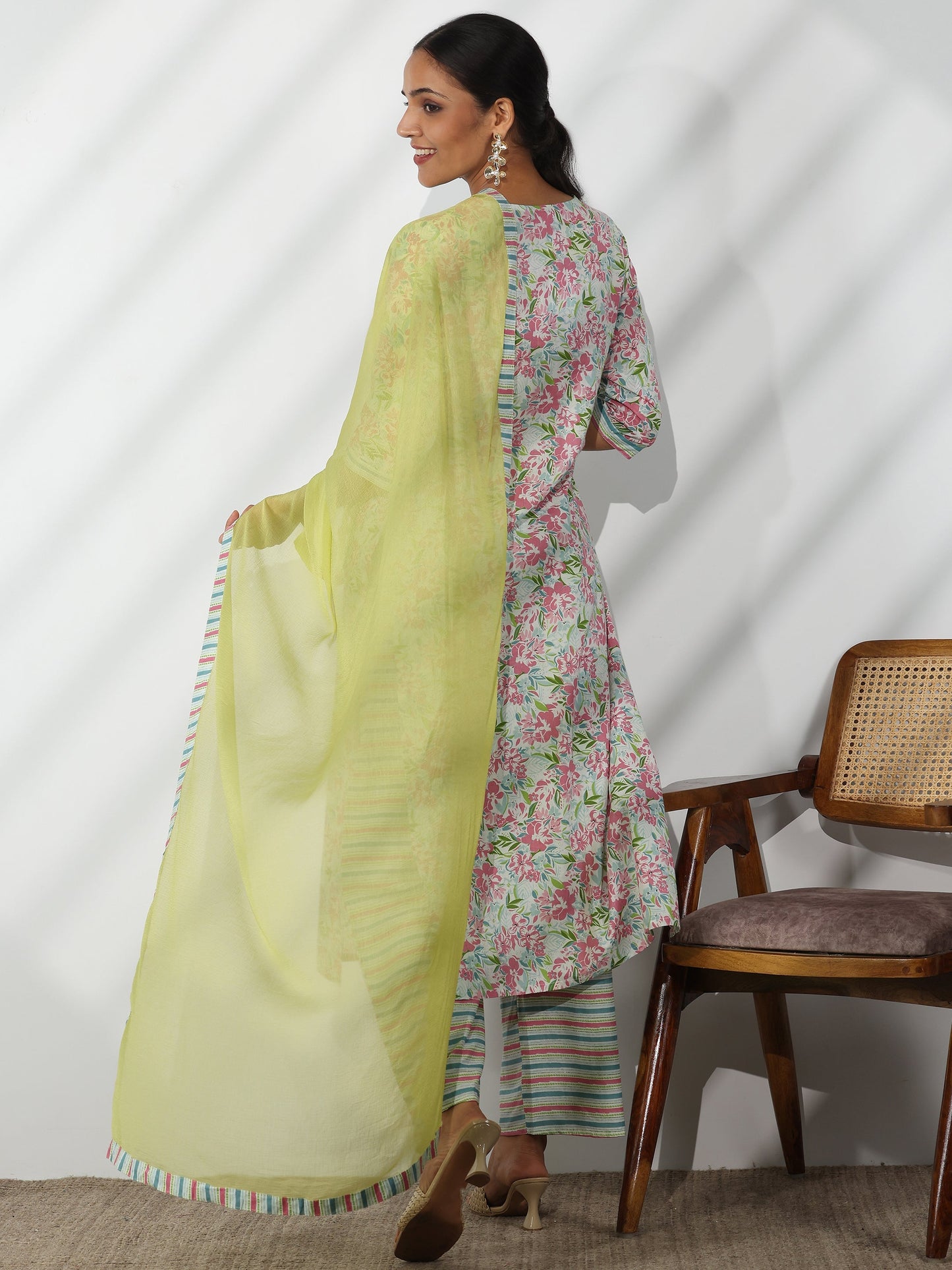 Off White Printed Cotton Straight Suit With Dupatta