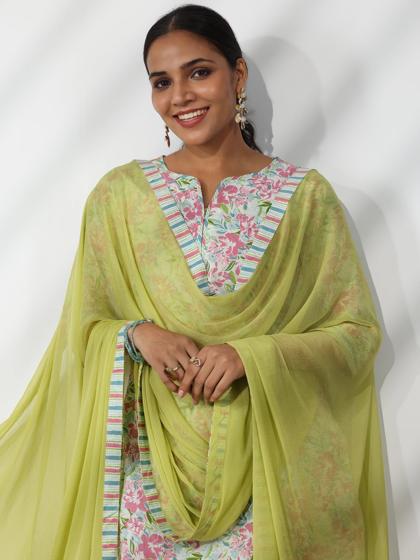 Off White Printed Cotton Straight Suit With Dupatta