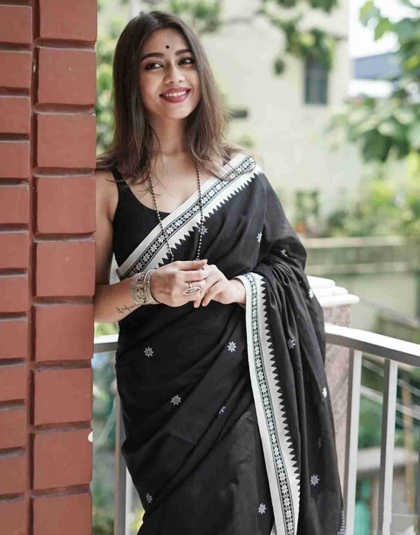 Black Cotton Woven Saree