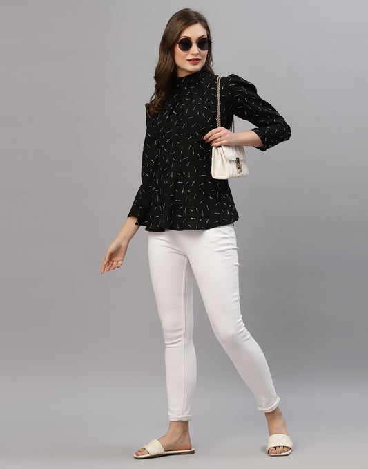 Black Mandarin Neck Top